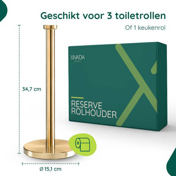 Reserverolhouder Goud - WC Rolhouder Staand - Toiletbutler - Toiletrolhouder Vrijstaand zonder Boren