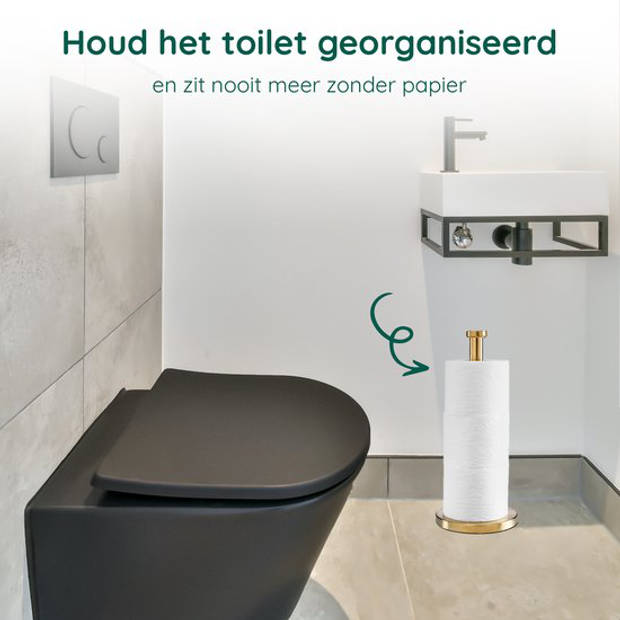 Reserverolhouder Goud - WC Rolhouder Staand - Toiletbutler - Toiletrolhouder Vrijstaand zonder Boren