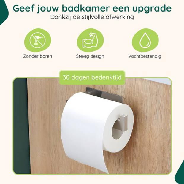 Toiletrolhouder zonder Boren - RVS - Zelfklevend Wc Rolhouder - Zilver