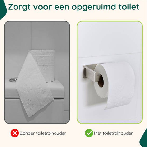 Toiletrolhouder zonder Boren - RVS - Zelfklevend Wc Rolhouder - Zilver