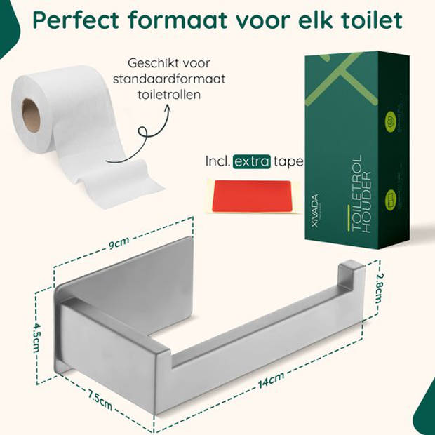 Toiletrolhouder zonder Boren - RVS - Zelfklevend Wc Rolhouder - Zilver