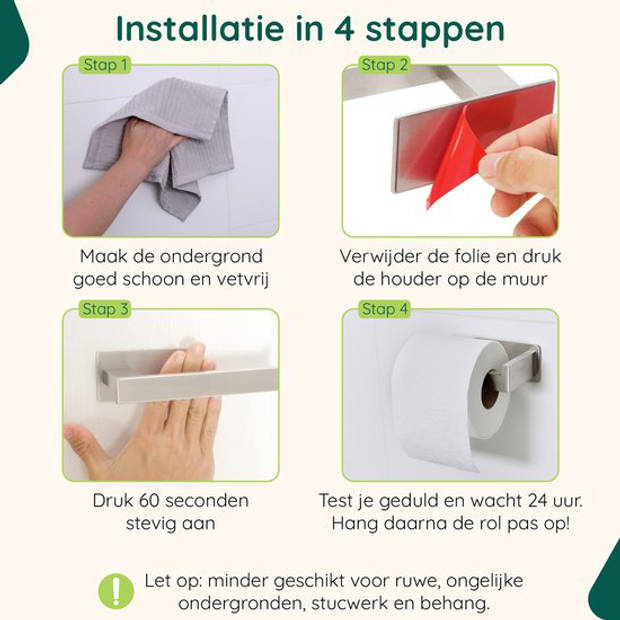 Toiletrolhouder zonder Boren - RVS - Zelfklevend Wc Rolhouder - Zilver