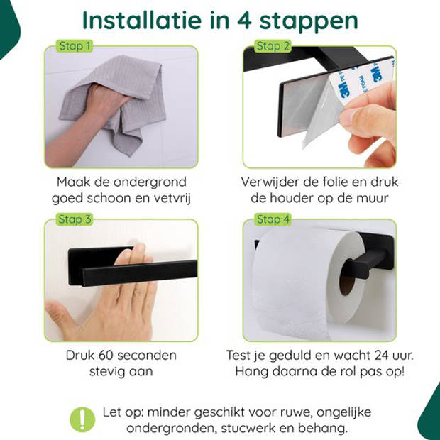 WC rolhouder Zonder Boren - Zelfklevend - RVS Toiletrolhouder Zwart - Plakstrip