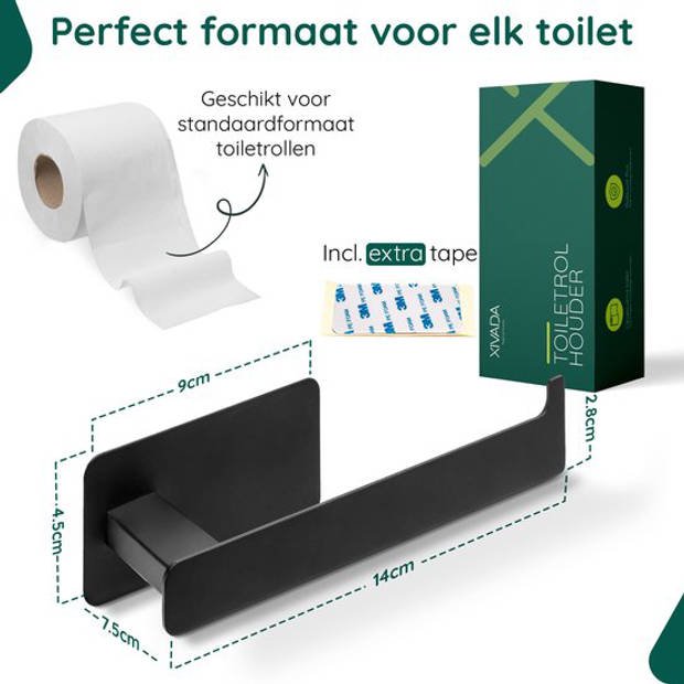 WC rolhouder Zonder Boren - Zelfklevend - RVS Toiletrolhouder Zwart - Plakstrip