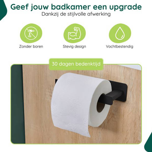 WC rolhouder Zonder Boren - Zelfklevend - RVS Toiletrolhouder Zwart - Plakstrip