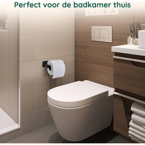 WC rolhouder Zonder Boren - Zelfklevend - RVS Toiletrolhouder Zwart - Plakstrip