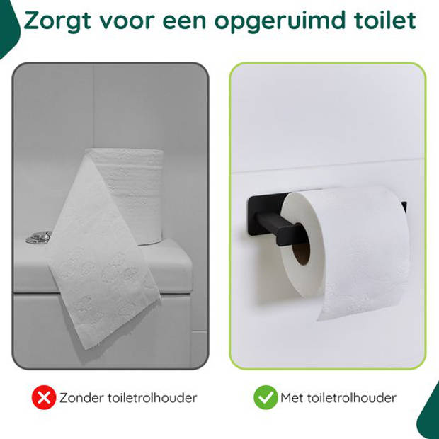 WC rolhouder Zonder Boren - Zelfklevend - RVS Toiletrolhouder Zwart - Plakstrip