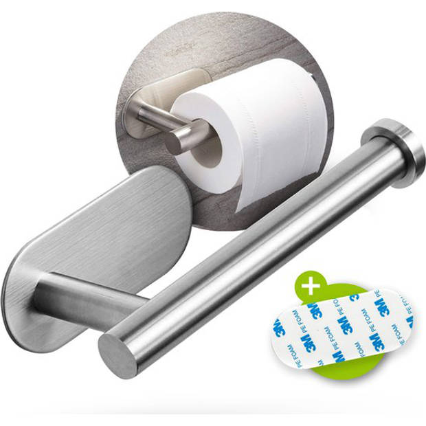 Toiletrolhouder zonder boren - Zilver - RVS WC Rolhouder Zelfklevend