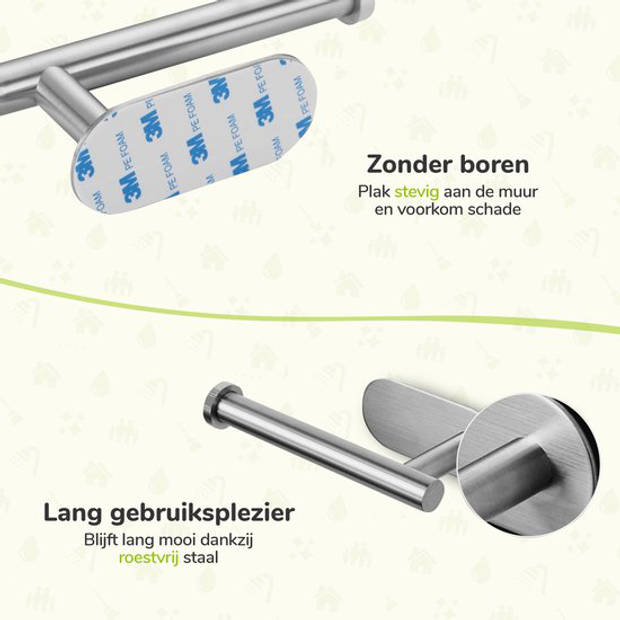 Toiletrolhouder zonder boren - Zilver - RVS WC Rolhouder Zelfklevend