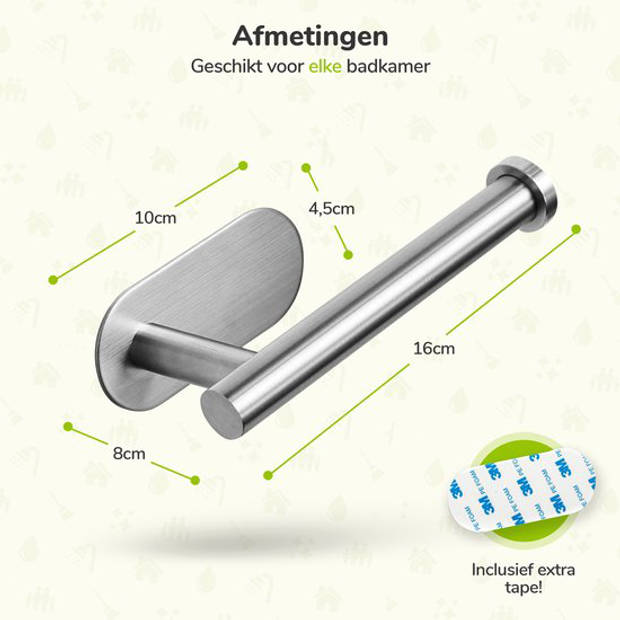 Toiletrolhouder zonder boren - Zilver - RVS WC Rolhouder Zelfklevend