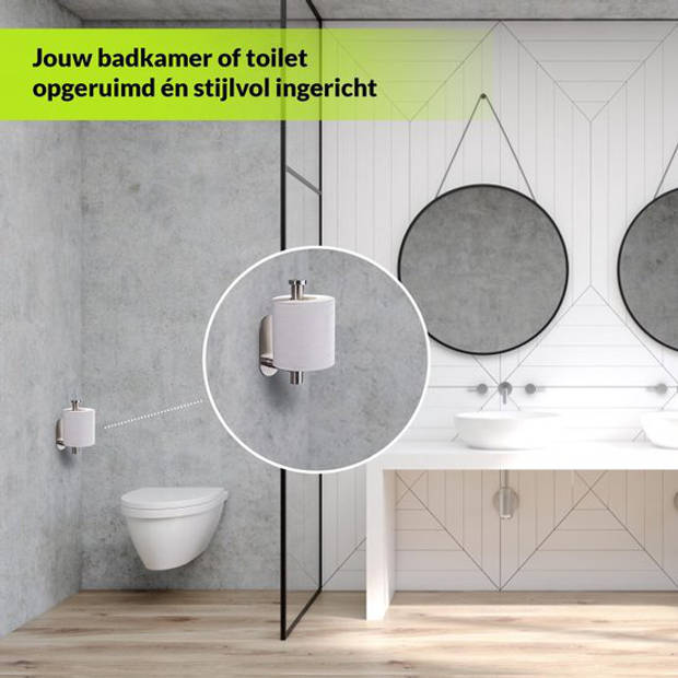 Toiletrolhouder zonder boren - Zilver - RVS WC Rolhouder Zelfklevend