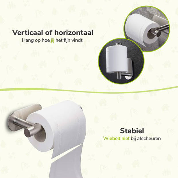 Toiletrolhouder zonder boren - Zilver - RVS WC Rolhouder Zelfklevend