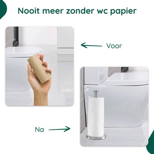 WC Rolhouder Staand - Reserverolhouder zonder Boren - Vrijstaande Toiletrolhouder - Toiletbutler Rvs - Zilver