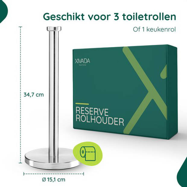 WC Rolhouder Staand - Reserverolhouder zonder Boren - Vrijstaande Toiletrolhouder - Toiletbutler Rvs - Zilver