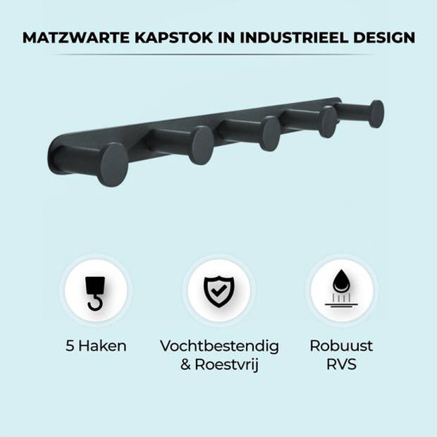 Kapstok Wandkapstok - Zwart - 5 haken - Kapstok Hangend - Industrieel - Jashaak