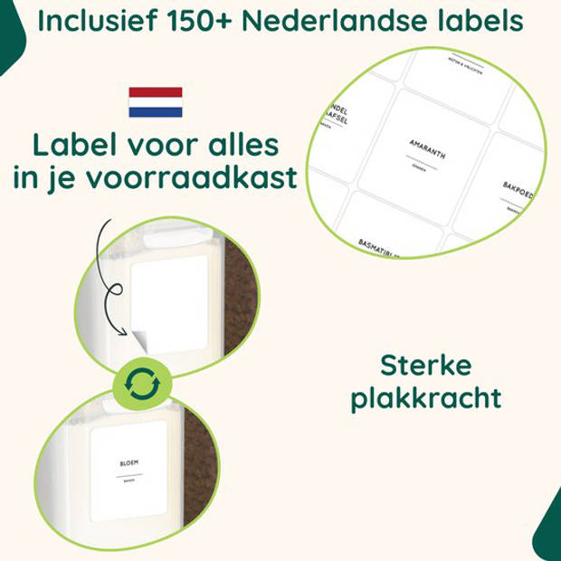 Voorraadbussen - 16 stuks - Voorraadpotten met labels - Vershoudbakjes