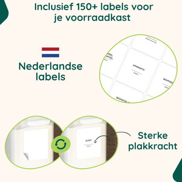 Voorraadbussen Kunststof - 2.5L - Voorraadpotten met labels - Vershoudbakjes - 4 stuks