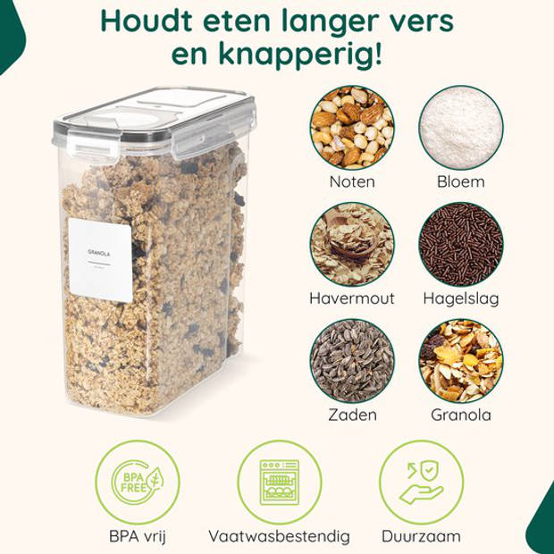 Voorraadbussen Kunststof - 2.5L - Voorraadpotten met labels - Vershoudbakjes - 4 stuks