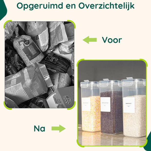 Voorraadbussen Kunststof - 2.5L - Voorraadpotten met labels - Vershoudbakjes - 4 stuks