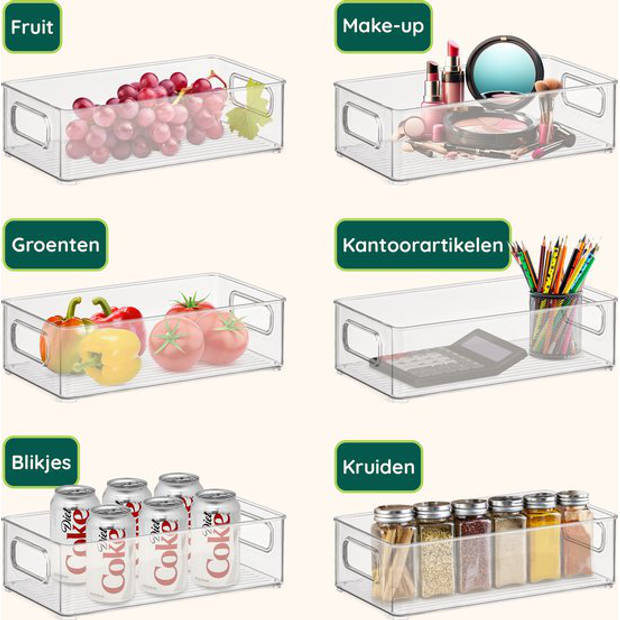 Koelkast Organizer - 4 stuks - Keukenkast Organizers Opbergbak - Doorzichtig