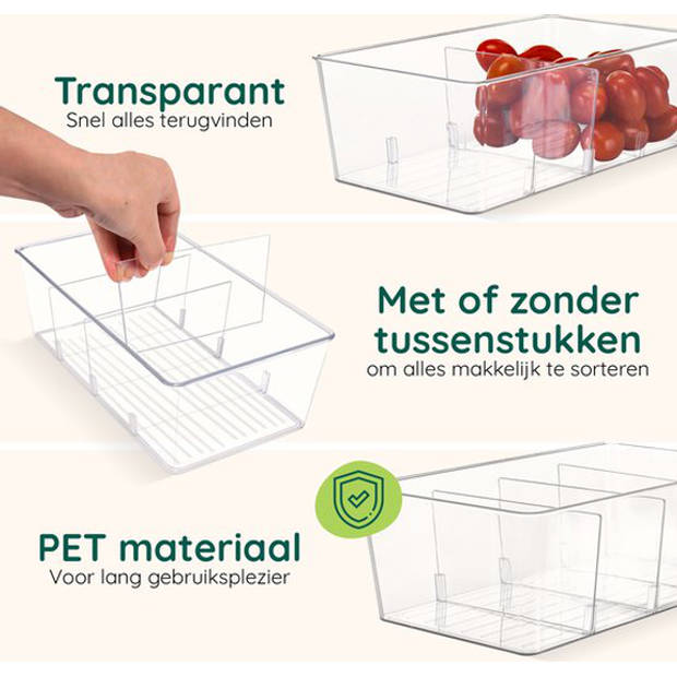 Koelkast Organizer - 4x - Keukenkast Organizers Opbergbak - Doorzichtig - Koelkast bakjes