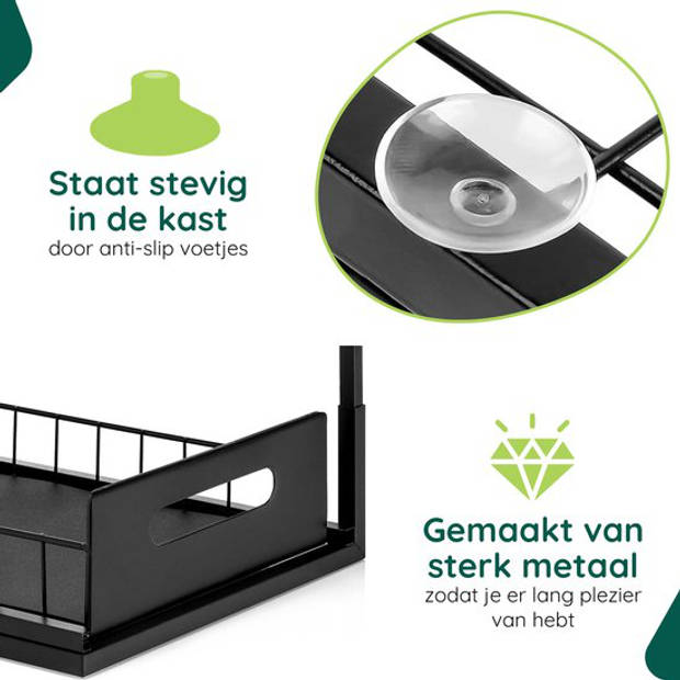 Gootsteenkast Organizer - Zwart - Keuken Organizer - Uitschuifbaar - Gootsteenrek