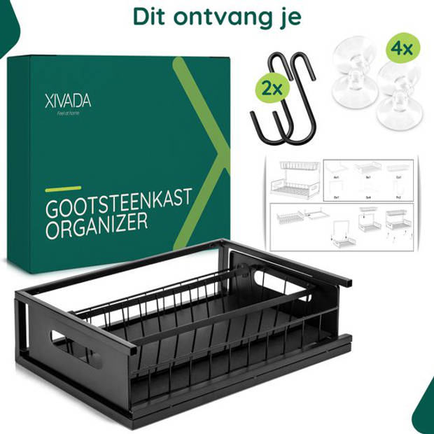 Gootsteenkast Organizer - Zwart - Keuken Organizer - Uitschuifbaar - Gootsteenrek