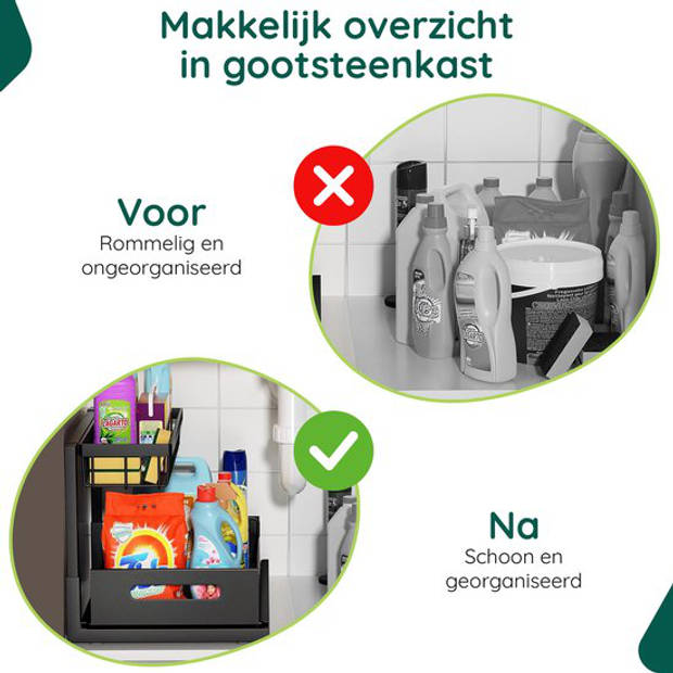 Gootsteenkast Organizer - Zwart - Keuken Organizer - Uitschuifbaar - Gootsteenrek