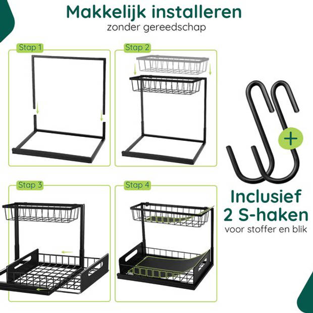 Gootsteenkast Organizer - Zwart - Keuken Organizer - Uitschuifbaar - Gootsteenrek