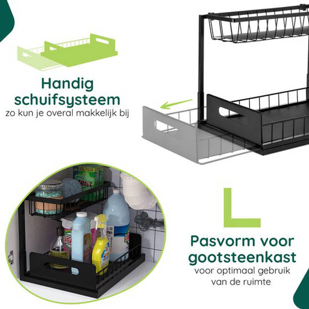 Gootsteenkast Organizer - Zwart - Keuken Organizer - Uitschuifbaar - Gootsteenrek