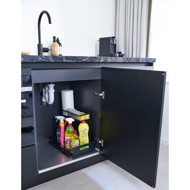 Gootsteenkast Organizer - Zwart - Keuken Organizer - Uitschuifbaar - Gootsteenrek