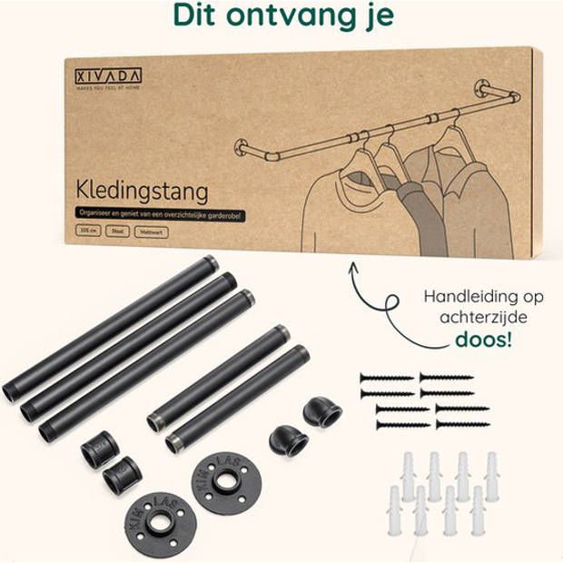 Kledingrek Metaal - Zwart - Kledingroede - Kledingstang aan de muur - Garderoberek - 110 cm