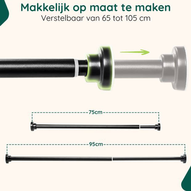 Kledingroede zonder boren - Verstelbaar 65 - 105 CM - Garderobestang Kast - Zwart