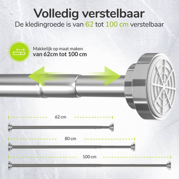 Kledingroede zonder boren - Verstelbaar 62 - 100 CM - Garderobestang Kledingstang Kast