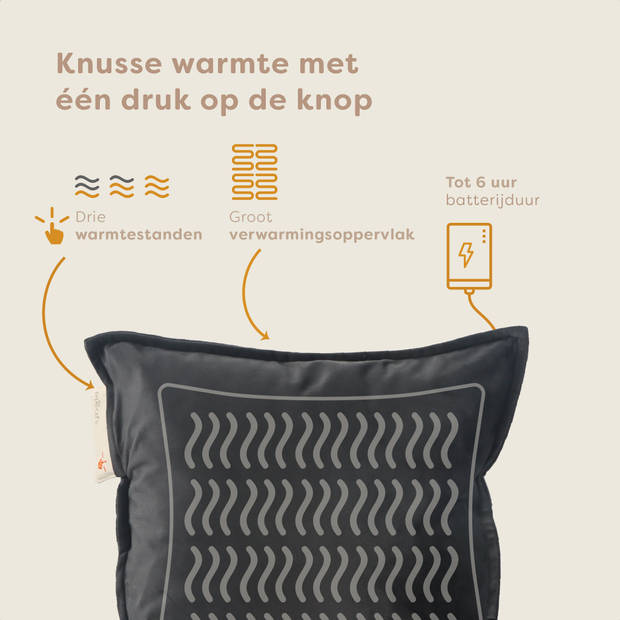 Pleafs Warmtekussen - Plush - Draadloos - 45x45cm - Onyx