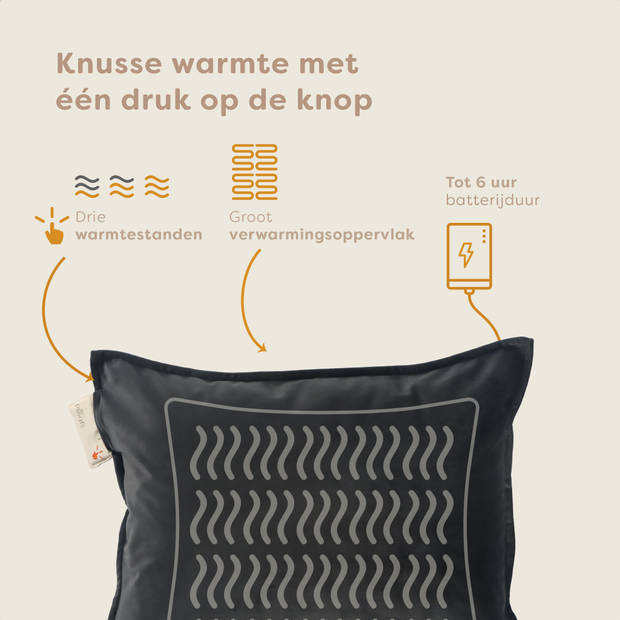 Pleafs Warmtekussen - Plush - Draadloos - 45x60cm - Onyx