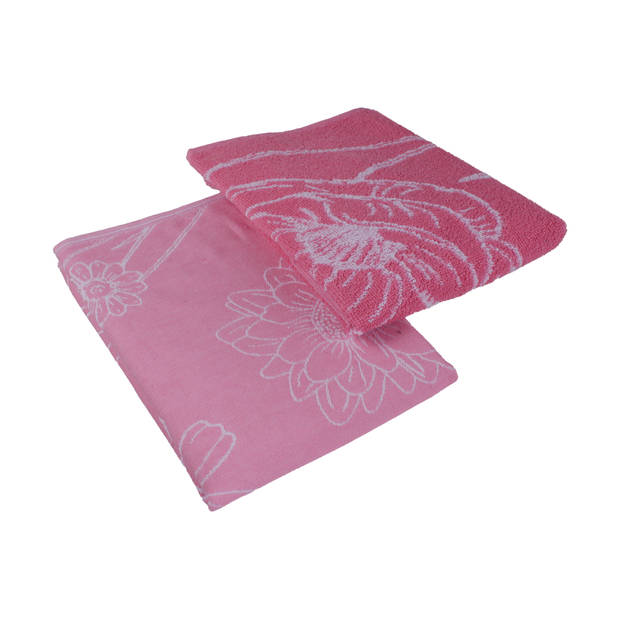 DoubleDry Luxe Keukendoek - 6 stuks - 50x50 - bloem - roze