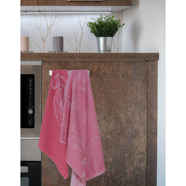 DoubleDry Luxe Theedoek - 6 stuks - 50x70 - bloem - roze