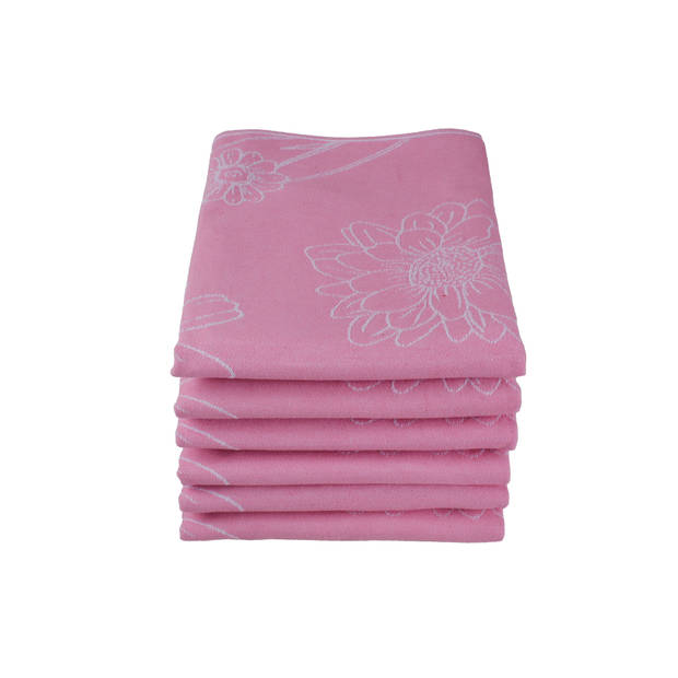 DoubleDry Luxe Theedoek - 6 stuks - 50x70 - bloem - roze