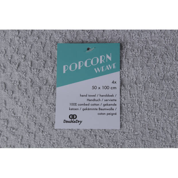 DoubleDry Handdoek Popcorn Weave - 50x100 - 4 stuks - OEKO-TEX Made in Green - zacht katoen - licht grijs