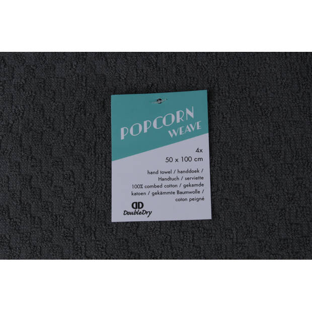 DoubleDry Handdoek Popcorn Weave - 50x100 - 4 stuks - OEKO-TEX Made in Green - zacht katoen - antraciet