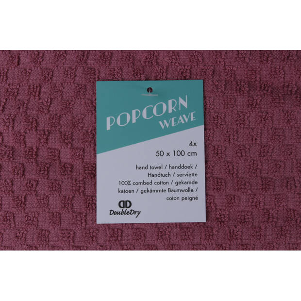 DoubleDry Handdoek Popcorn Weave - 70x140 - 4 stuks - OEKO-TEX Made in Green - zacht katoen - oud roze