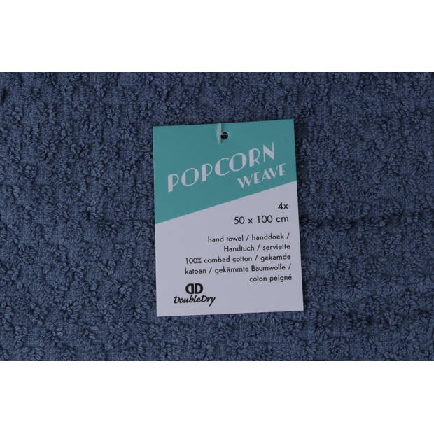 DoubleDry Handdoek Popcorn Weave - 50x100 - 4 stuks - OEKO-TEX Made in Green - zacht katoen - blauw