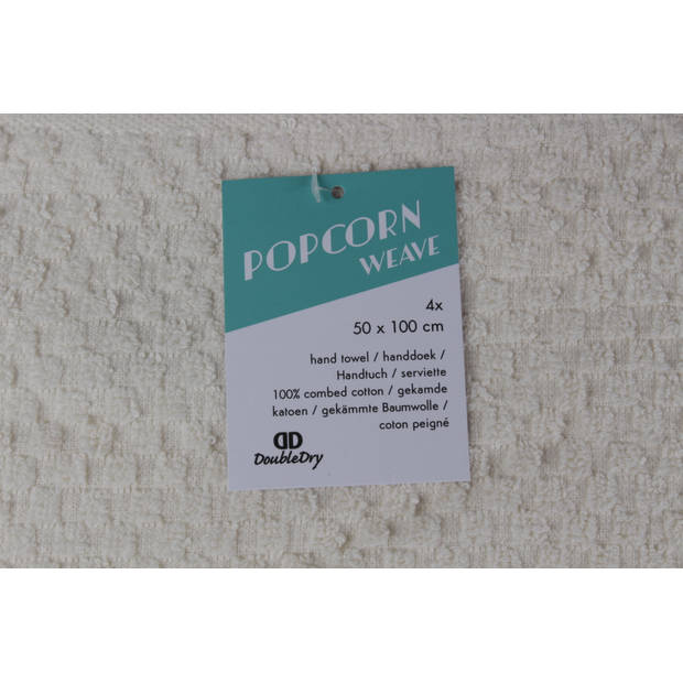 DoubleDry Handdoek Popcorn Weave - 50x100 - 4 stuks - OEKO-TEX Made in Green - zacht katoen - crème