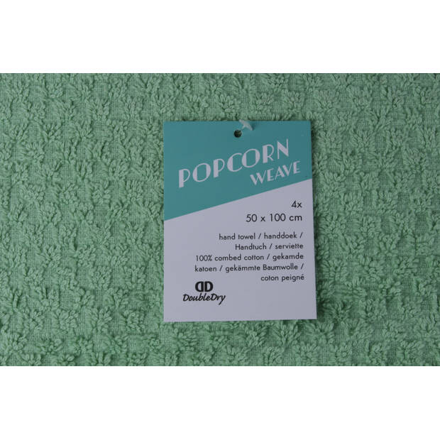 DoubleDry Handdoek Popcorn Weave - 50x100 - 4 stuks - OEKO-TEX Made in Green - zacht katoen - groen