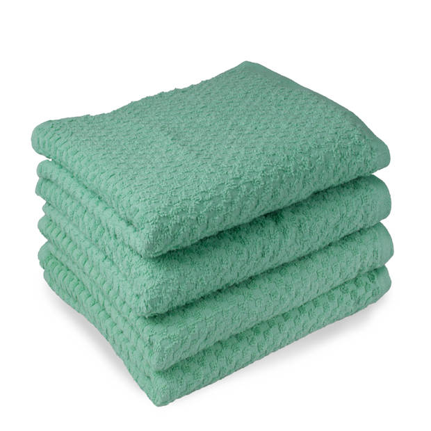 DoubleDry Handdoek Popcorn Weave - 50x100 - 4 stuks - OEKO-TEX Made in Green - zacht katoen - groen