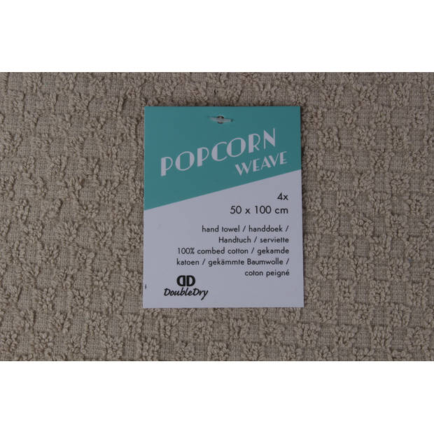 DoubleDry Handdoek Popcorn Weave - 70x140 - 4 stuks - OEKO-TEX Made in Green - zacht katoen - taupe