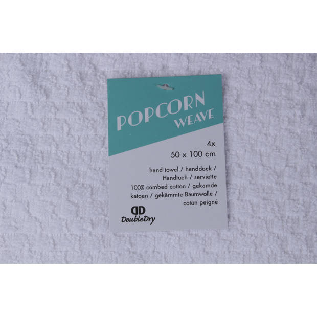 DoubleDry Handdoek Popcorn Weave - 70x140 - 4 stuks - OEKO-TEX Made in Green - zacht katoen - wit