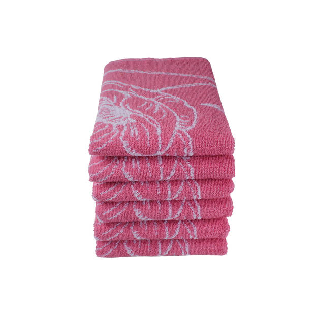 DoubleDry Luxe Keukendoek - 6 stuks - 50x50 - bloem - roze