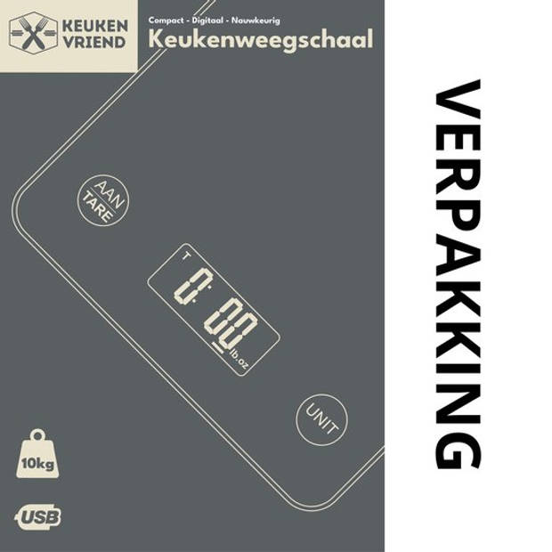 Keukenvriend © Keukenweegschaal - USB Oplaadbaar - Digitale keukenweegschaal - Kitchen scale - Weegschaal Keuken - Tare